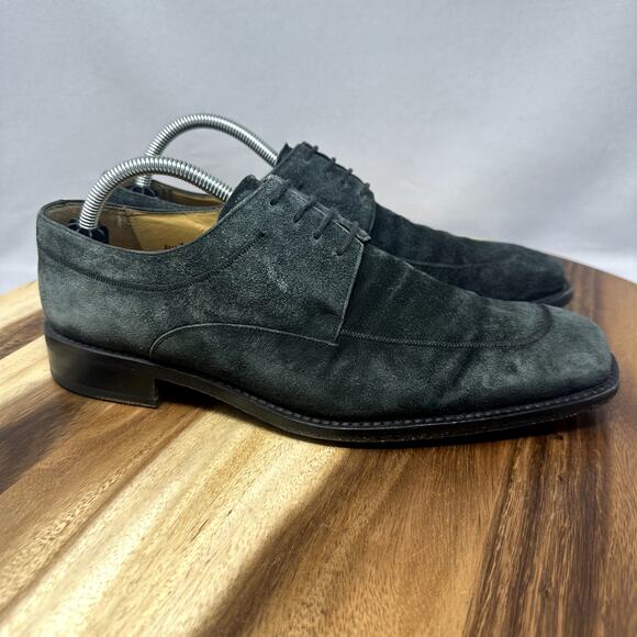 Mezlan Suede Dress Shoes Men's 9 M Green Oxford Derby Lace Up Pointed Toe - Picture 1 of 10